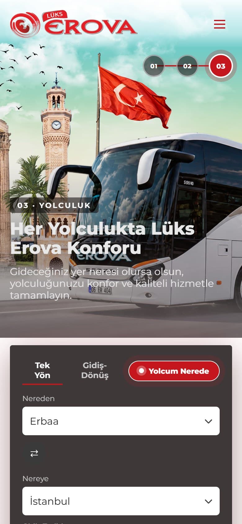 Lüks Erova web sitesinin mobil görünümü
